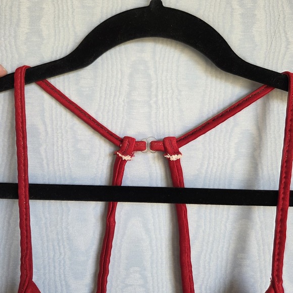 Vtg 80s 90s Malibu M/L Swimsuit One Piece Red Open Back Halter Racerback Retro - Picture 4 of 12